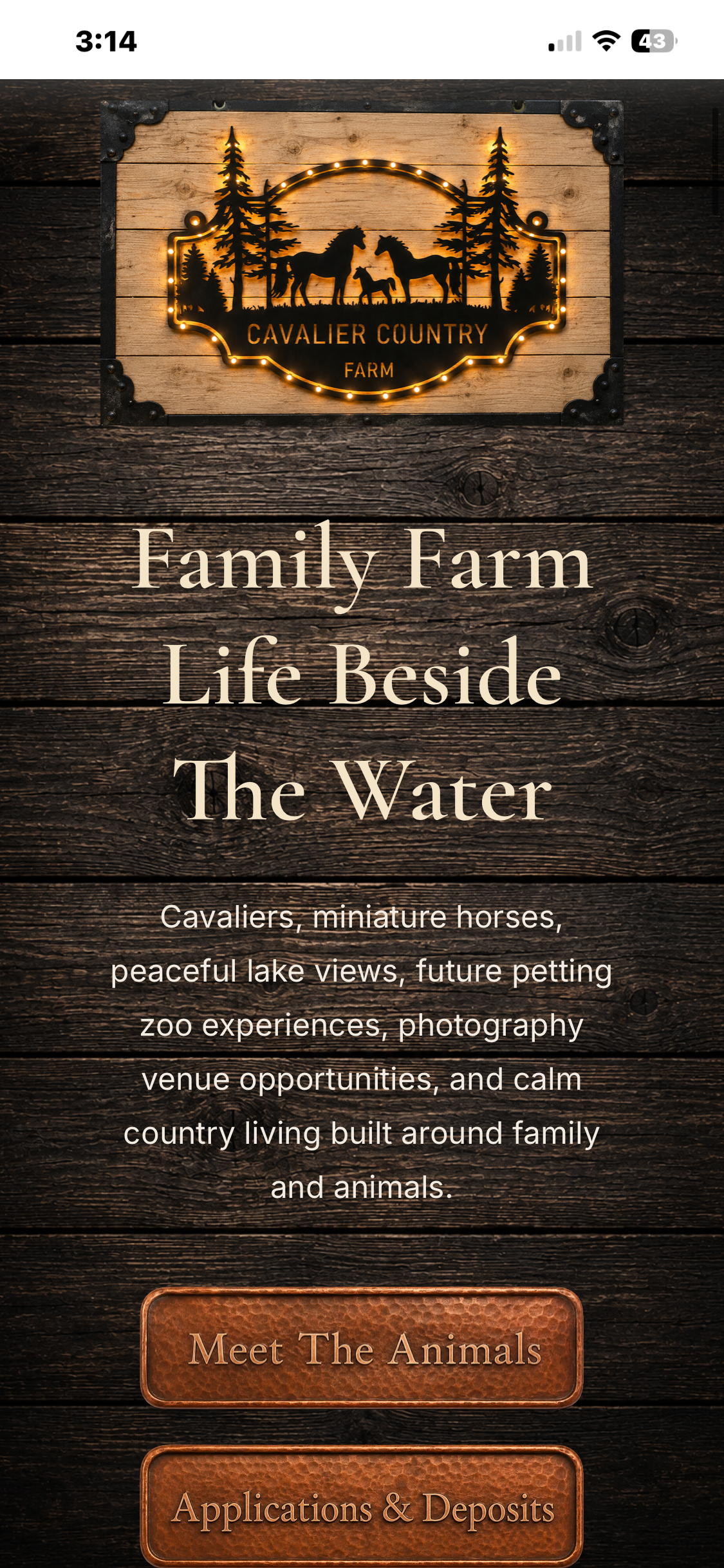 Cavalier Country Farm website — mobile view