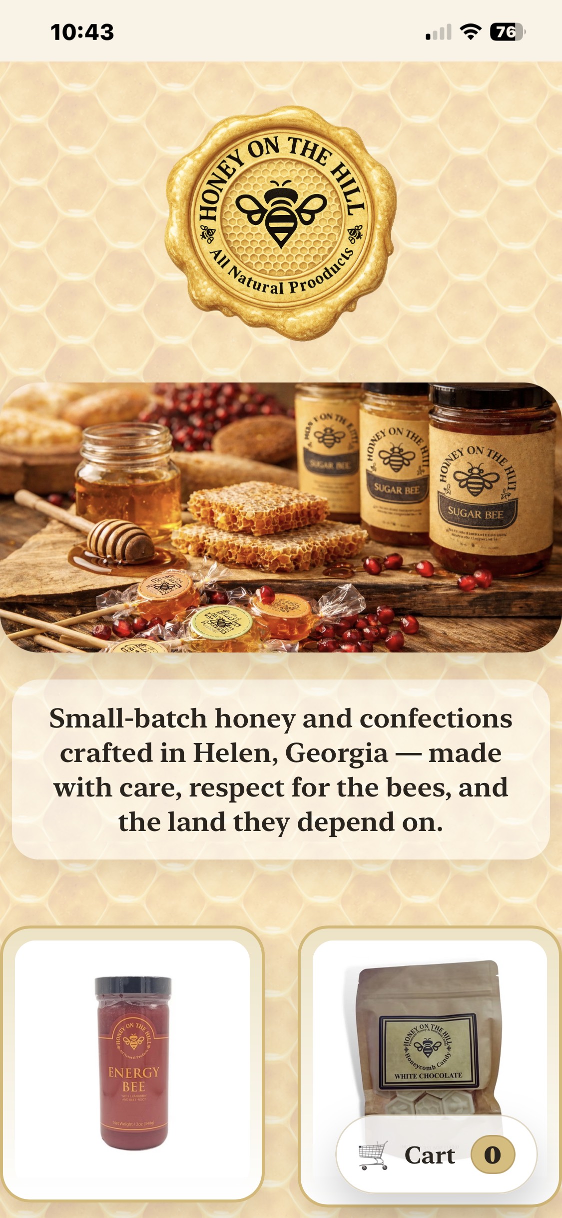 Honey on the Hill mock – mobile