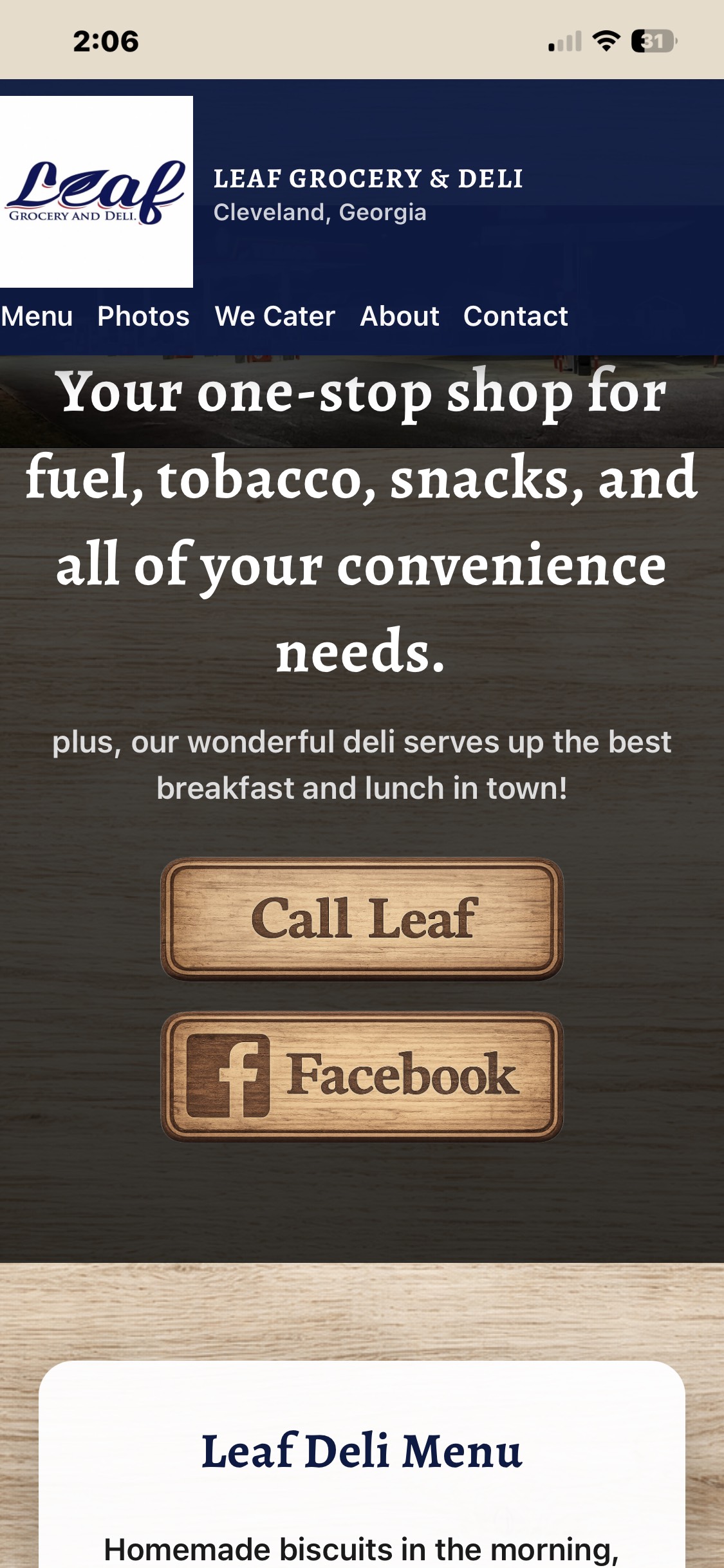 Leaf Grocery & Deli website concept — mobile view